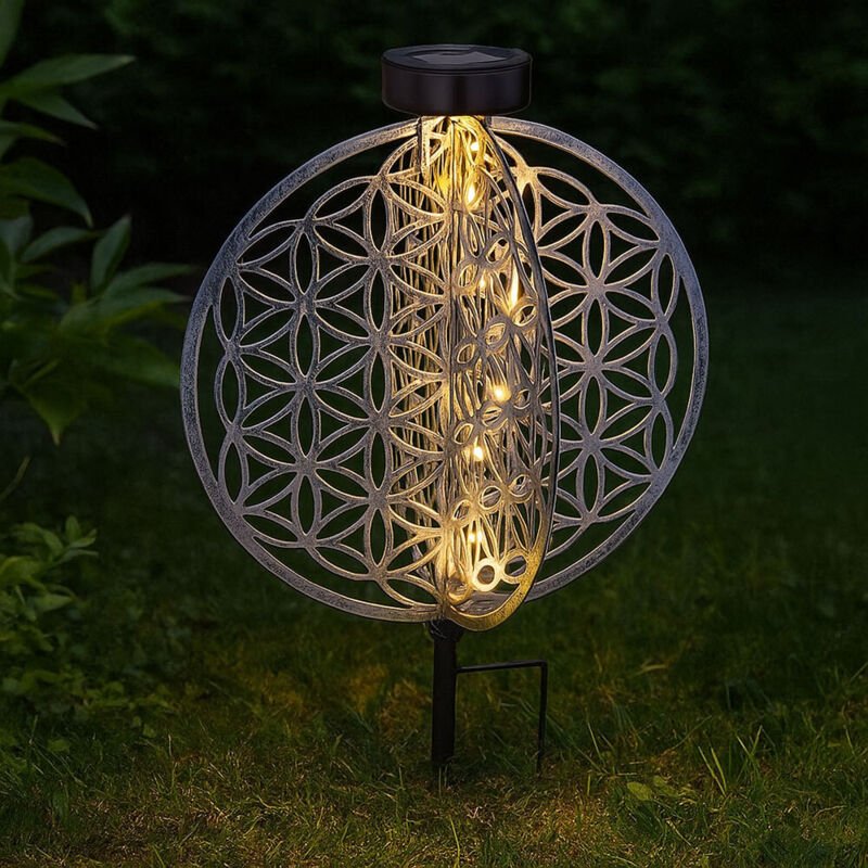 Solar Kugel Antik Gartenlampe Solar orientalisch Solarleuchte Garten silber, Lichteffekt Muster Lebensblume, 1x led warm...