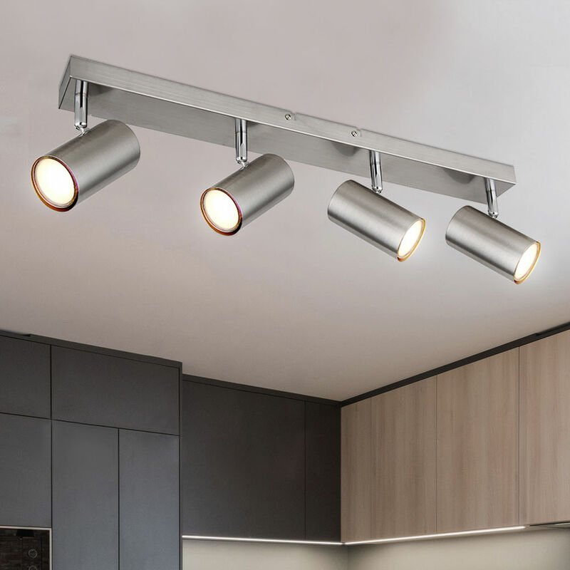 Deckenstrahler 4 Flammig silber Deckenleuchte 4 Flammig GU10 Deckenlampe Wohnzimmer Modern, schwenkbar, Metall, 4x GU10,...