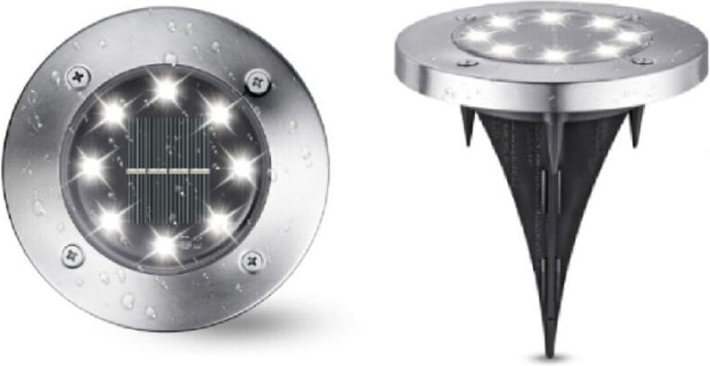 Set mit 2 weißen Solar-Gartenleuchten, 8 LEDs 6000K, IP65 wasserdicht, Einbau-Außenbeleuchtung für Einfahrten, Rasenfläc...