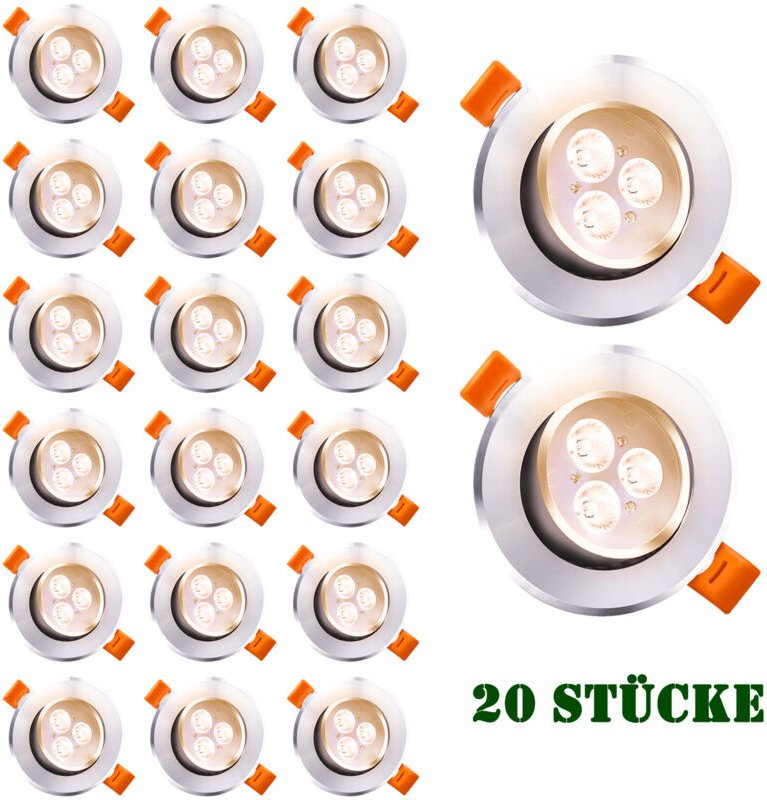 TolleTour LED Einbauleuchte 3W schwenkbar Deckenstrahler 85mm für Küche Bad Wohnzimmer Warmweiß 3200K 20 Stück