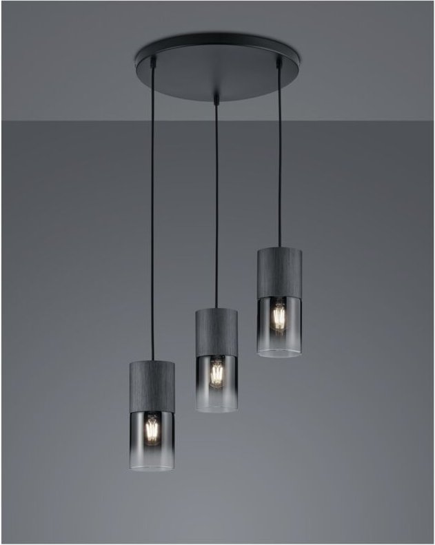 Iperbriko - Vintage Pendelleuchte 3 x E27 Robin Black Metal Trio Beleuchtung
