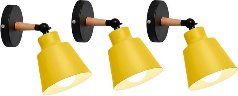 3x Wandleuchte Holz, Moderne Wandlampe Innen mit Metall Lampenschirm, Wandstrahler Art Licht Decor für Wohnzimmer Schlaf...