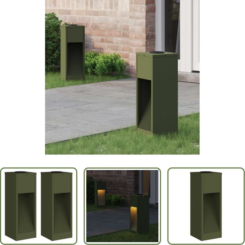vidaXL Wegeleuchte - Solar LED Wegeleuchte 2 pcs Olive Grün Kalt gewalzter Stahl