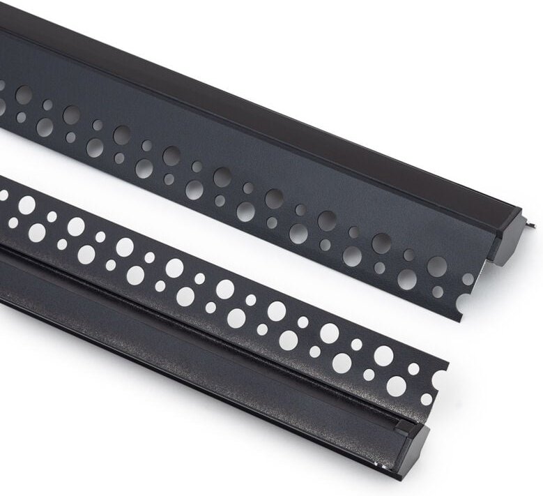 Aluminiumprofil Gipseinbau Ecke Arista für led Streifen bis 9 mm mit durchgehender Abdeckung Schwarz 2 m Schwarz translu...
