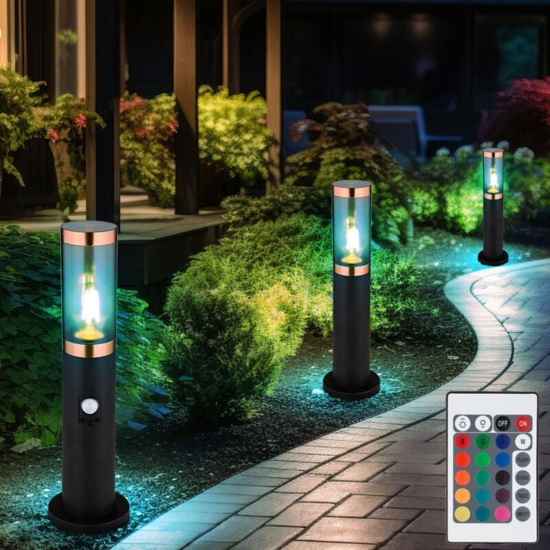 Sockelleuchte mit Fernbedienung rauch Außenbeleuchtung mit Bewegungsmelder Garten Stehlampe dimmbar, Edelstahl, rgb led ...