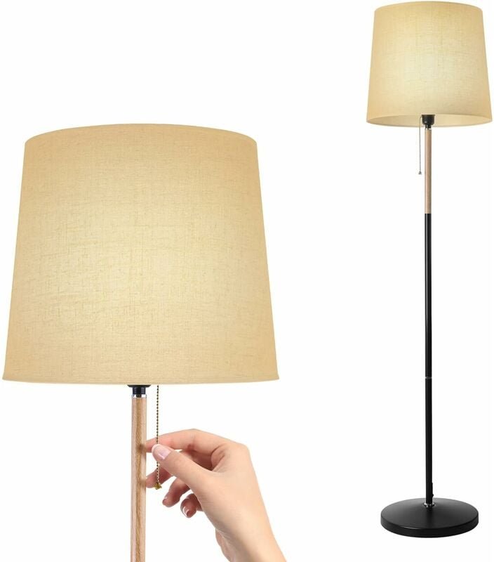 TLGREEN Stehlampe Leinen Lampenschirm, E27 Lampensockel, Max. 60W, Wohnzimmer Standleuchte, Stoffschirm Design, 170cm Hö...
