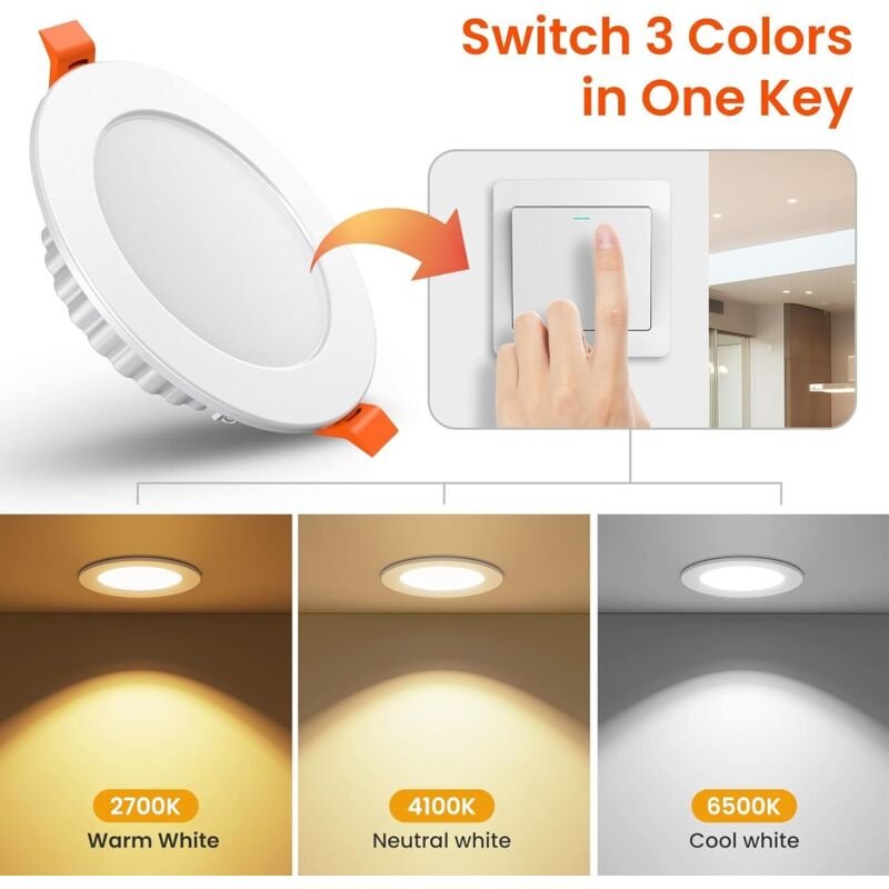 LED-Einbaustrahler 7W 600LM, IP44 Einbaubeleuchtung Deckenstrahler 110-220V für Badezimmer Wohnzimmer Küche [2700-4100-6...