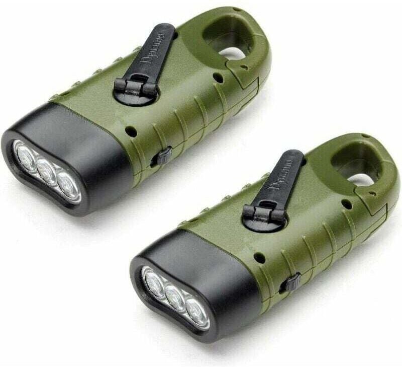 Aiperq - Wiederaufladbare Solar-Taschenlampe (2er-Pack), LED-Notfall-Dynamo-Handkurbel-Taschenlampe mit Karabiner zum Wa...