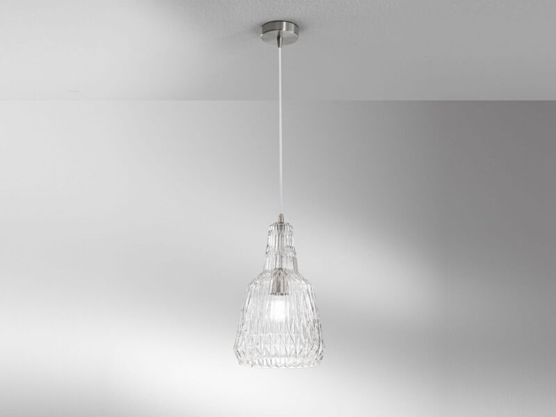 LED Hängelampe einflammig, Kristallglas Transparent facettiert, Ø 23cm