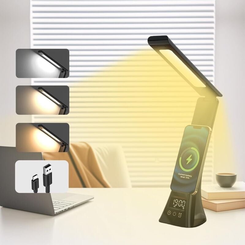 Thumbnail - LED-Schreibtischlampe, kabellos, wiederaufladbar, dimmbar, 3 Farbmodi, Touch-Lampe mit Timer und Speicher, für Kinder, A...