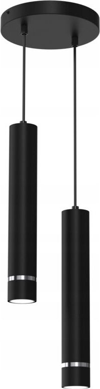 Frei. Röhren-Hängelampe, 2x Gu10, hängend an einem Rad, Eiszapfen, Schwarz, Chrom