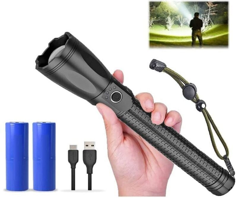 15000 Lumen LED-Taschenlampe, verbesserte Version der wiederaufladbaren Taschenlampe, superhelle Camping-Taschenlampe, X...