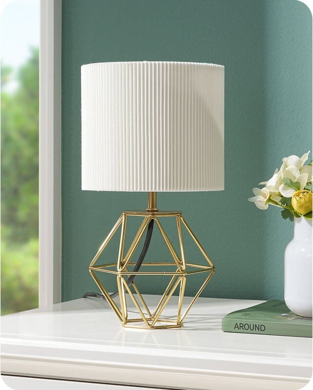 EDISHINE Nachttischlampe, Höhe 29 cm, 2700K Warmweiß, E14 Fassung inkl. 4W LED-Leuchtmittel, E14-Sockel, Cremeweißer Pli...