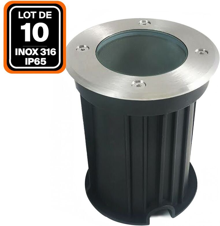 Europalamp - 10er-Pack Bodeneinbaustrahler Rund Edelstahl 316 Außen IP65 GU10