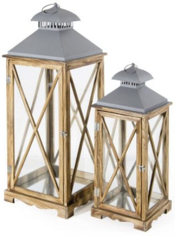 Laterne Arles aus Holz und Metall, braun, 32 x 32 x 90