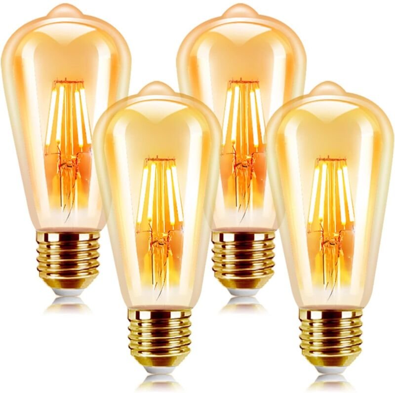4er-Pack Vintage-LED-Lampen, E27, Retro-Edison-Stil, 6 W, E27, LED, dekorativ, Warmweiß 2200 K, nicht dimmbar, 4er-Pack