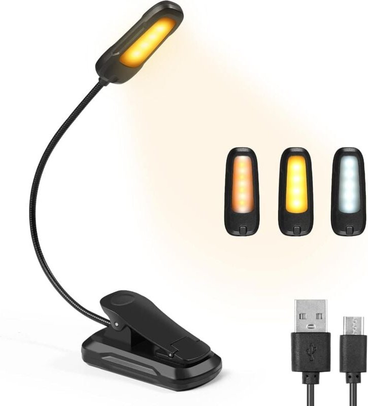 Leselicht für Bücher, wiederaufladbares LED-Leselicht, 3 Helligkeitsmodi x 3 Farben (Weiß/Warm/Warmweiß), 360° flexibler...