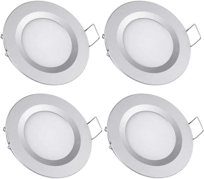 4 x 12 V LED-Einbaustrahler, 58–65 mm Loch, 3 W, 3200 K, für Wohnmobil, Boot, Caravan, Van, Yacht, Warmweiß (Silber-Fini...