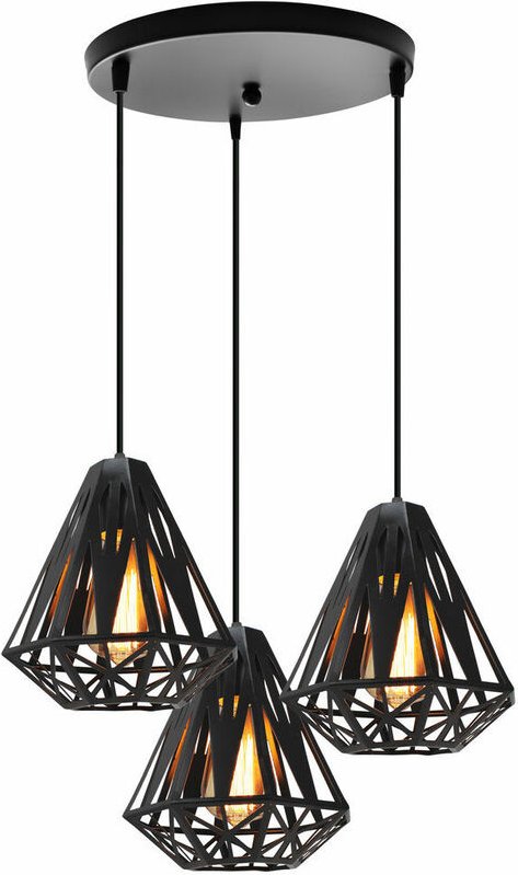 Wottes - Industrielle Retro Metall Pendelleuchte Schlafzimmer E27 Schmiedeeisen Kronleuchter 3 Lichter Schwarz