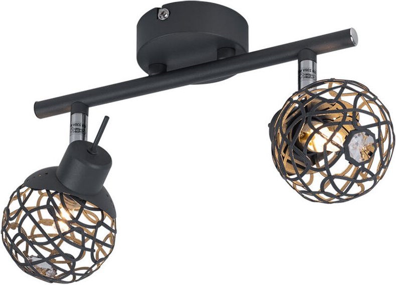 Thumbnail - Globo Lighting - Deckenleuchte 2-flammig Aluminium Deckenlampe Esszimmer Design grau Alugeflecht Kristalldesign, bewegli...