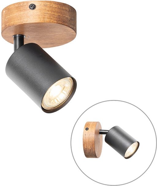 Industriespot schwarz mit Holz neigbar - Jeana