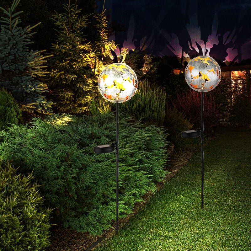 Led Solarlampe Erdspieß Gartendeko Ahornblätter Terrassenlampe Steckleuchte, silber grau, warmweiß, DxH 12x91,5 cm, 2er ...