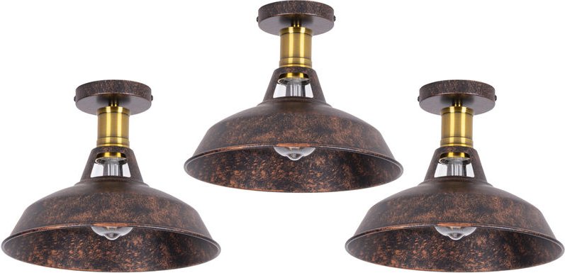Axhup - Deckenlampe Industriell Vintage Deckenleuchte Eisen 27cm Lampenschirm Rost Lampe für Flur, Balkon, Treppe - 3 Pa...