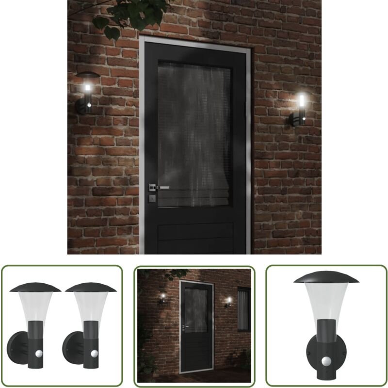 The Living Store Außenwandleuchten mit Bewegungsmelder 2 Stk. Schwarz Edelstahl - Outdoor-Beleuchtung - Wandleuchte - Be...