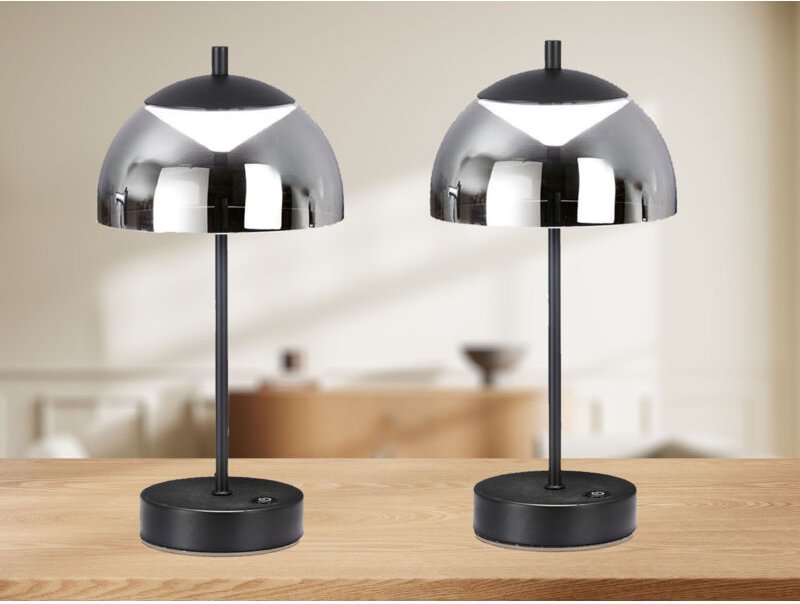 Meinewunschleuchte - 2er set kabellose Tischlampen Schwarz / Rauchglas mit Touchdimmer, Höhe 35cm