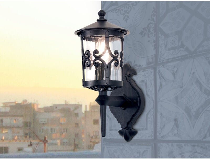 Außen Wandlaterne HEREFORD aus Alu im Landhausstil, Schwarz Höhe 42cm