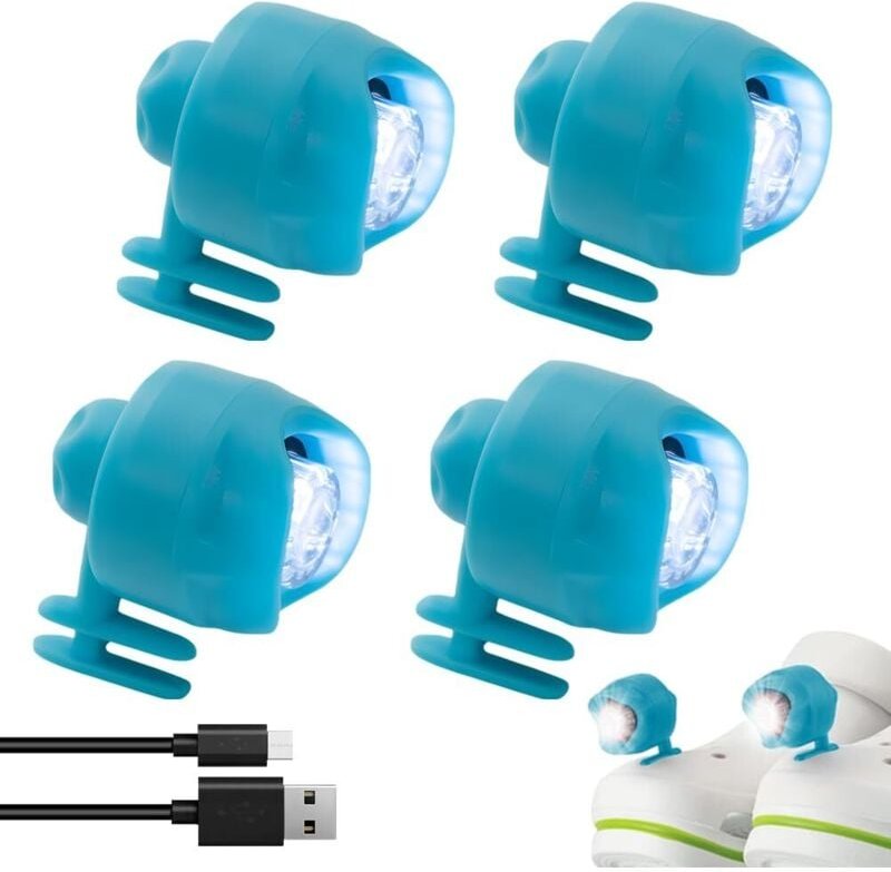 4er-Pack Crocs-Lichter, wiederaufladbar über USB, 4–12 Stunden, IPX5 wasserdicht, 3 Modi, Croc-Schuh-Lichter für Außende...