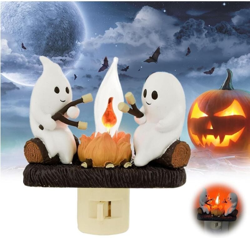 Ghost Campfire Flickering Nigh tlight, 2024, süße Halloween-Geister-Nachtlichter,Geist Lagerfeuer Flackernde Nachtlicht,...