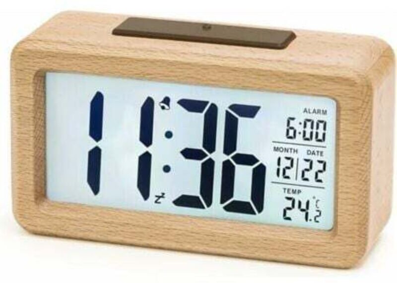 Digitaler Wecker aus Holz, LED Wecker Digitaluhr ohne Ticken mit Datums-, Temperaturanzeige, Schlummerfunktion