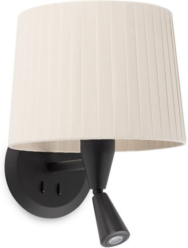 Faro Barcelona - samba Wandleuchte innen mit Leser schwarz/Polyesterseide beige 64309-35