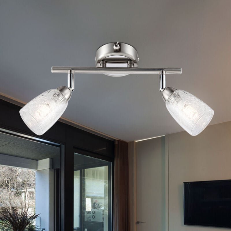 Deckenlampe Deckenleuchte Spotlampe Spotleuchte Wohnzimmerlampe, 2 Flammig Spots beweglich, Chrom Nickel matt silber, 2x...