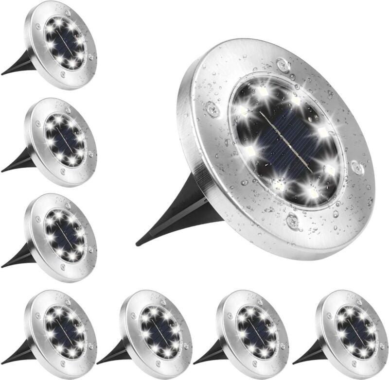 8er-Pack Solarleuchten für den Außenbereich, Kaltweiß 6000 k, wasserdicht, IP65, Solar-Bodenleuchten für Wege, Gärten, T...