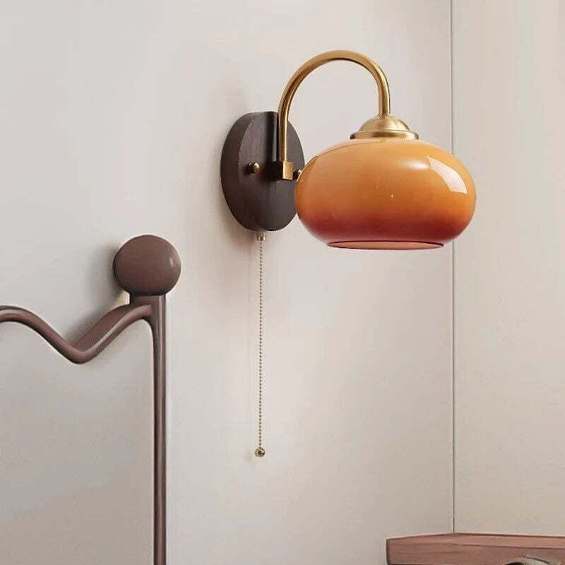 Runde ovale Wandleuchte aus Eschenholz und Glas, Mid-Century Modern, cremefarben, 1 Licht für Schlafzimmer - Ulisem