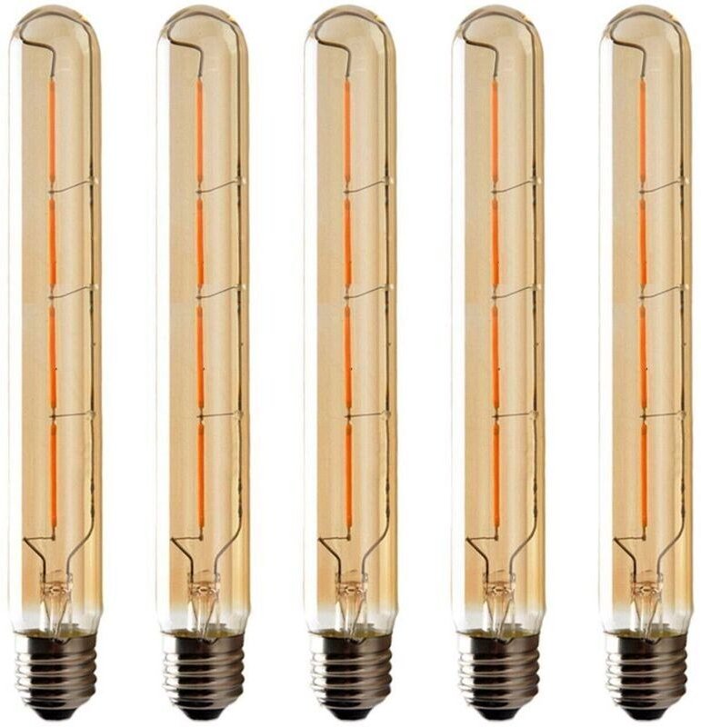 5er-Pack T225-Langröhrenlampen, Edison-LED-Filament, 6 W, E27-Sockel, warmweiß, bernsteinfarbenes Glas für dekorative Zw...