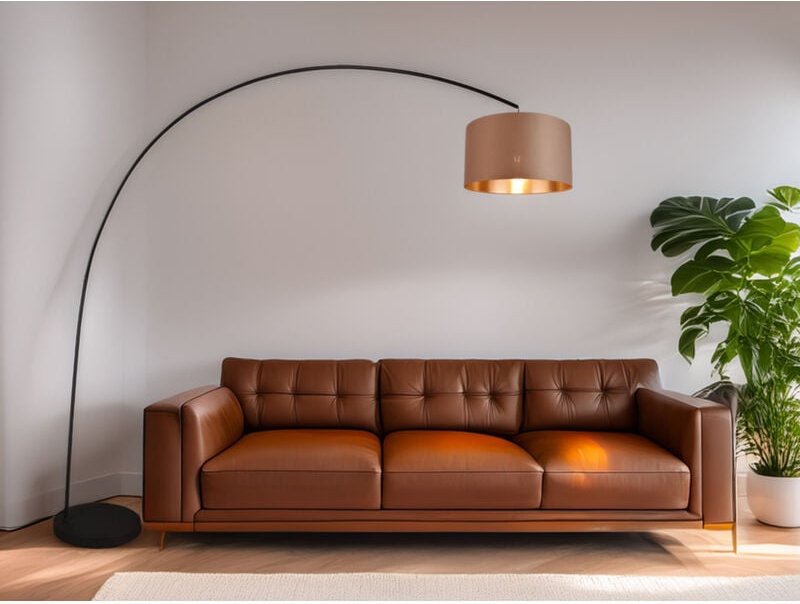 Trio - Bogenleuchte mansur Metall Schwarz Stoff Lampenschirm Taupe, 210cm hoch