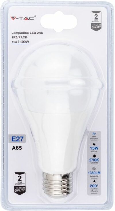 Thumbnail - V-tac - E27 15W A65 LED-Glühbirne, warmweiß (Blisterpackung mit 1 Stück)