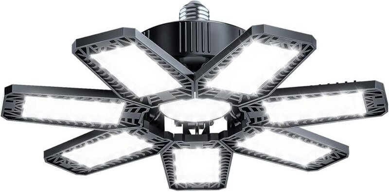 200-W-LED-Garagenleuchte, 20.000 lm, 6500 K LED-Werkstatt-Deckenleuchte, 7+1 verstellbare Paneele, E26/E27-Fassung, geei...