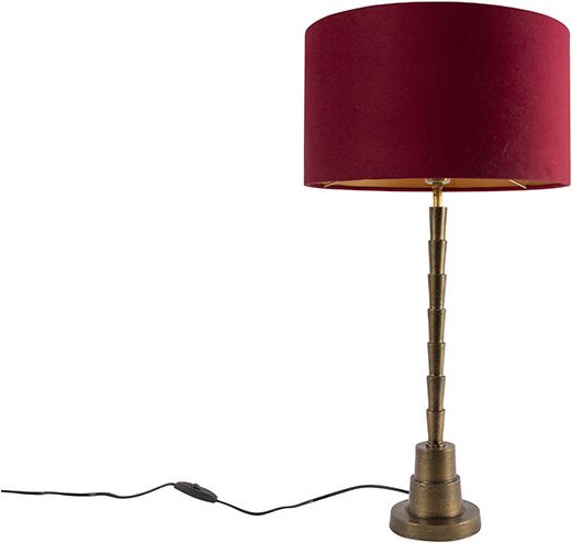 Art Deco Tischlampe Bronze Veloursschirm Rot 35 cm - Pisos