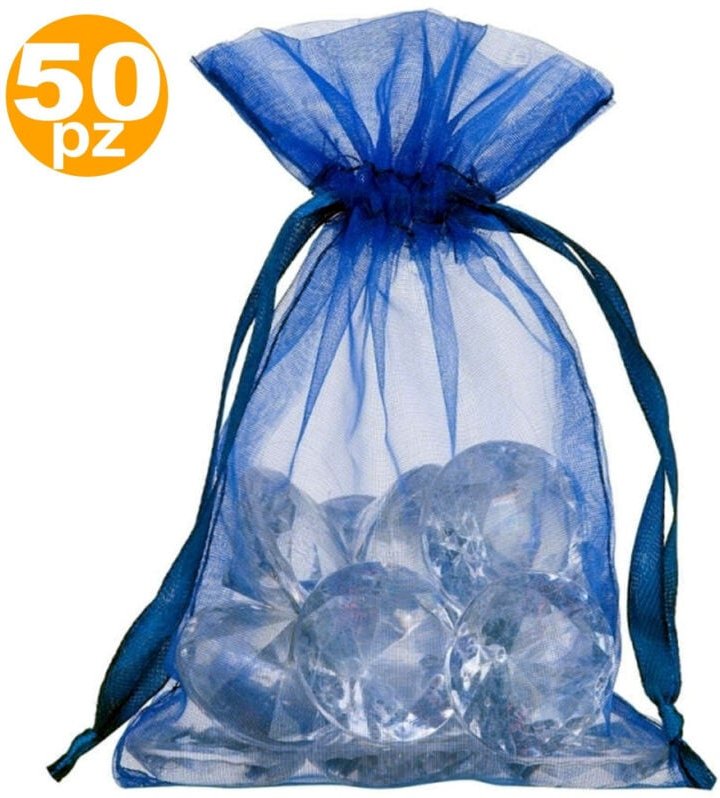 Trade Shop Traesio - Trade Shop - 50 blaue Organzabeutel, Party-Geschenke, Geburt, Hochzeit, Geburtstag, Reiskonfetti -