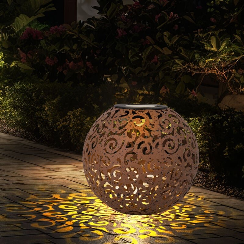 Solarleuchte rost Solarlampe für Außen Kugel Solar Garten Deko Erdspieß, mit orientalischem Lichteffekt, Metall, 1x led ...