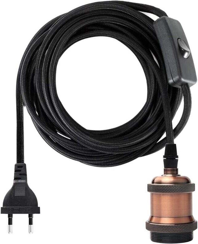 E27-Fassung mit Schalter, 1,2 Meter langes Textilkabel für Glühbirnenfassung/Retro-Edison-Pendelleuchte/Kreative Lampe, ...