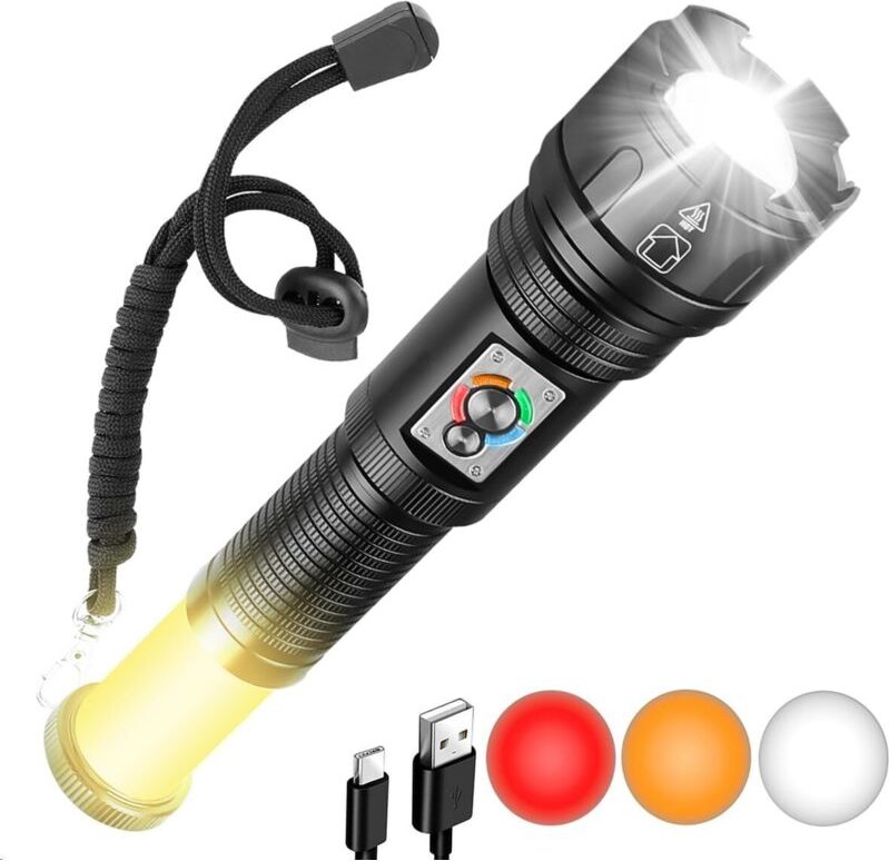 Superhelle LED-Taschenlampe XHP99, wiederaufladbar, mit 360°-Campinglicht, 30.000 Lumen, 10 Leuchtmodi, 50 Stunden Akkul...