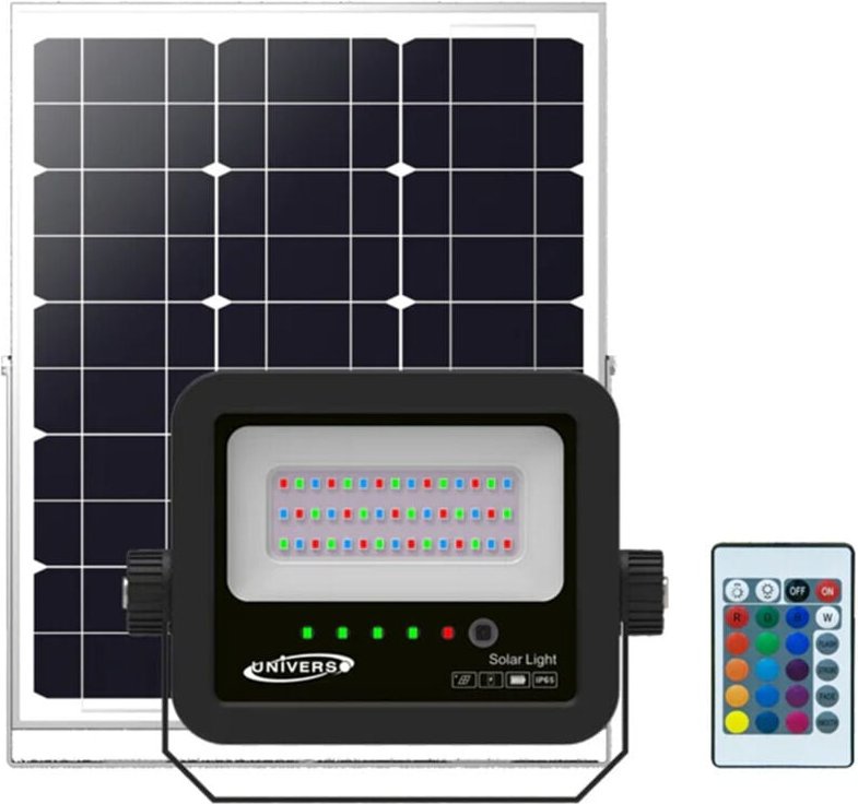 Trade Shop - copy of FARO A LED PROIETTORE CON PANNELLO SOLARE 80W RGB CON TELECOMANDO ESTERNO IP65 SL-RGB-80W -