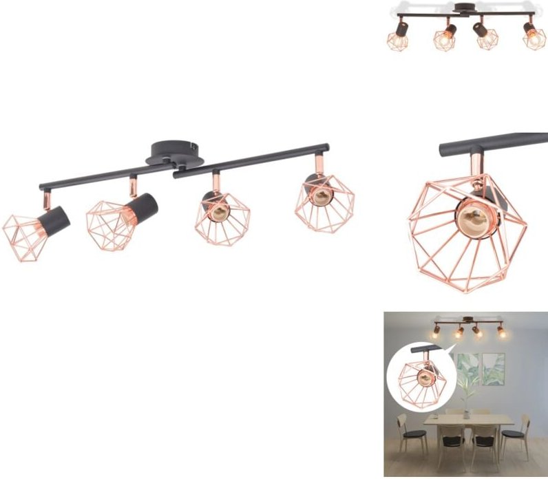 Vidaxl - Deckenleuchten - Living Deckenleuchte mit 4 Strahlern E14 Schwarz und Kupfer - Schwarz