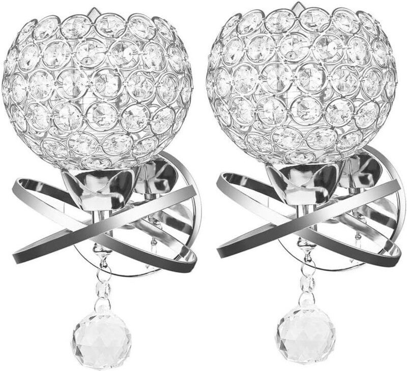 2 Stück Wandleuchte Modern Kristall, Silber Wandlampe für Schlafzimmer, Gang, Wohnzimmer, Lampenfassung E14 (ohne Leucht...
