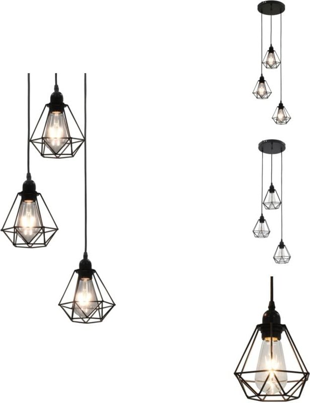 Vidaxl - Deckenleuchte mit Diamant-Design Schwarz 3 x E27 Glühbirnen - Metalldeckeleuchte - Schwarze Deckenleuchte - Des...